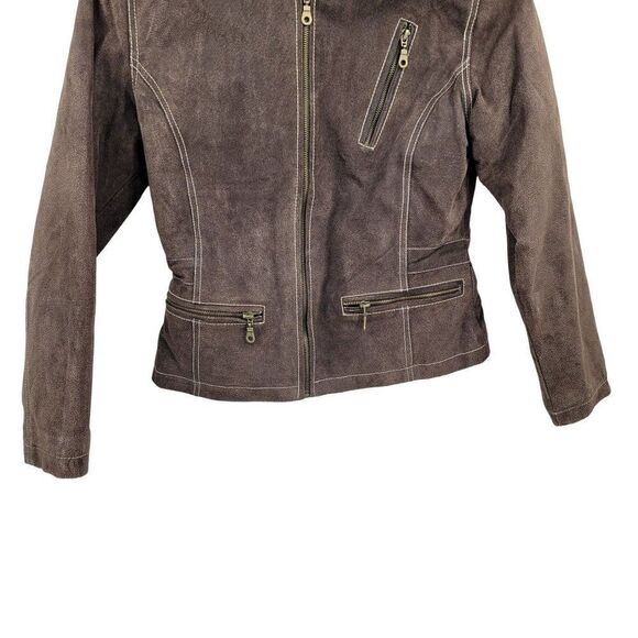 Vintage 80s Forenza Jacket Leather Western Cowgirl Cinched Waist Zip Up Brown S - Picture 8 of 13